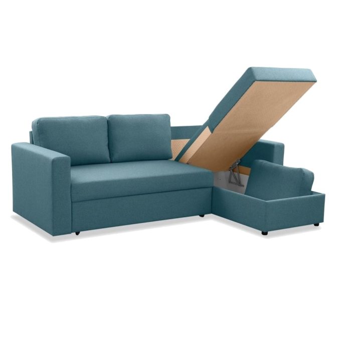 Угловой диван "Фишер-Торонто" Голубой - бельевой отсек